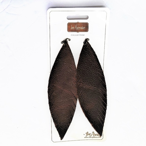 Jen Hatmaker / Glory Haus Jewelry - Earrings Brown Leather Long Handmade
